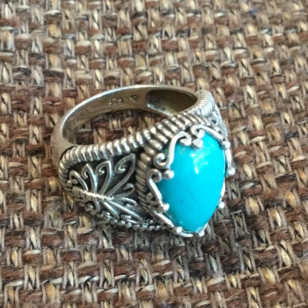 SILVER TURQUOISE RING SIZE 5 - Picture 6 of 9